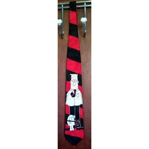Dilbert & Dogbert Comic Strip Silk Black and Red Striped Necktie